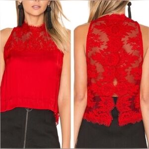 Free People Red Lace Top Tied To You Open Back Halter Top Valentine Shirt Small